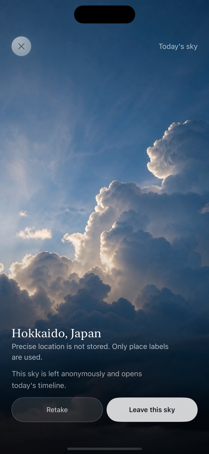 Unbarria Sky confirmation screen before leaving a blue sky