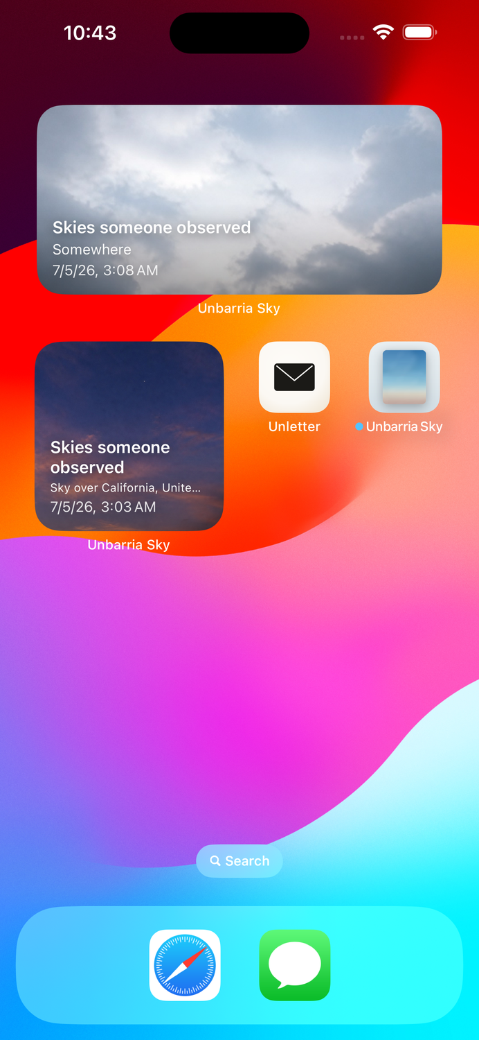 Home Screen preview with an actual Unbarria Sky widget